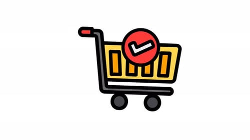 Flat Design Shopping Cart with Checkmark Confirmation