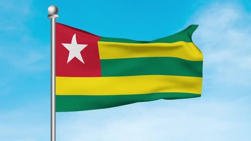 Seamlessly Waving Togo Flag on Pole against Blue Sky