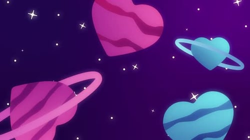 Cute Heart Planets in Space Loop Background Animation
