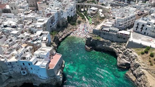 Polignano a Mare Town Coastline - Aerial 4K Video