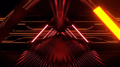 Light Red And Orange Effective Futuristic Hallway With Strobe Neon Light Background Vj Loop I 4K