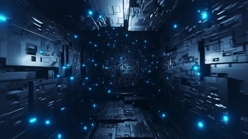 Flying Through a Blue Light Tunnel. Infinitely looped animation