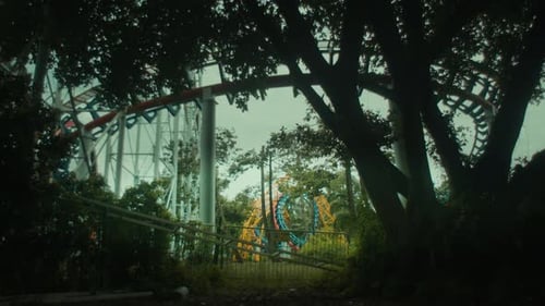 Empty Roller Coaster Rides Of A Lost Theme Park. Static Shot