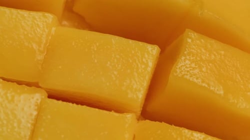Mango Closeup Macro Slice Fresh Exotic Mango Fruit Texture Background Health Fruits Concept
