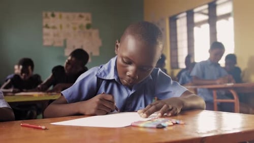 Of African School Children/ Pupils Drawing in Art Class