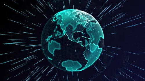 of Particle Earth Globe Rotating and Glow Light Shine Beam With Alpha