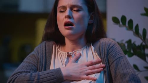 Woman Feel Bad Heartache Chest Suffer Pain Heart Cardiac Disease Panic Attack Problem Health at