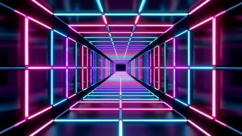 Retro Futuristic Neon Grid Tunnel Loop Animation