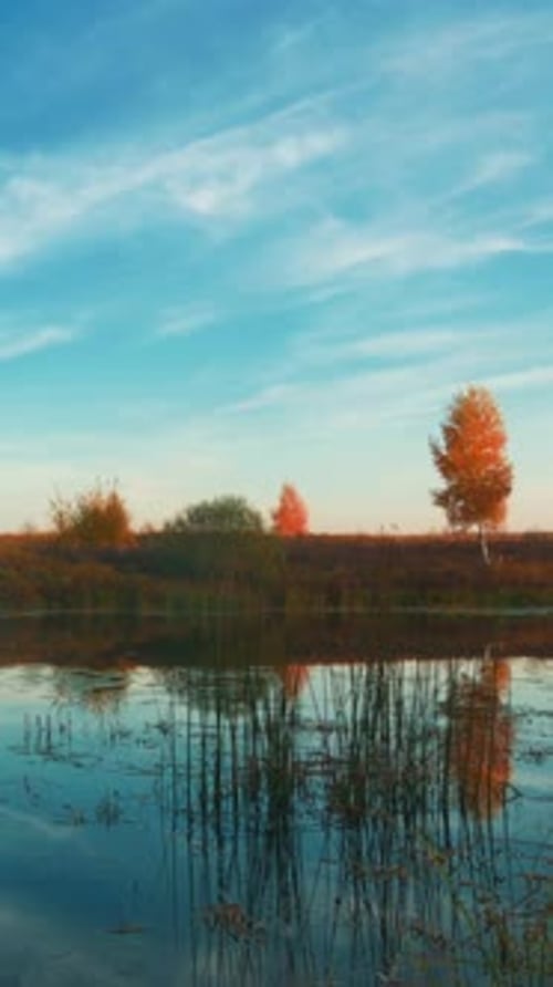 Time Lapse of a Beautiful Sunrise Over a Autumn Forest Lake