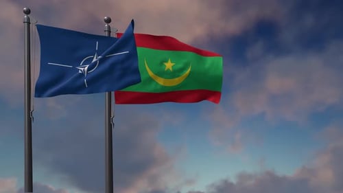 NATO and Mauritania Flags Waving Animation