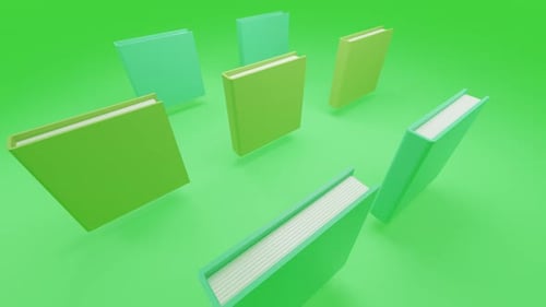 Rotating 3D Books Animation on Green Background