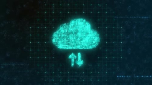 Futuristic Digital Cloud Icon with Data Transfer Animation