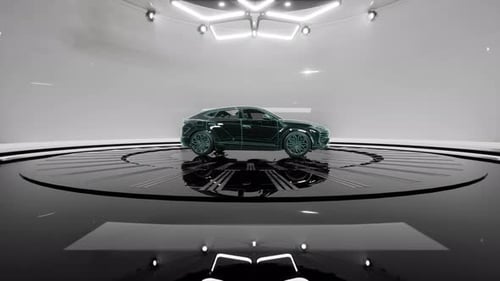 Modelo de coche digital con estructura alámbrica en un estudio de alta tecnología