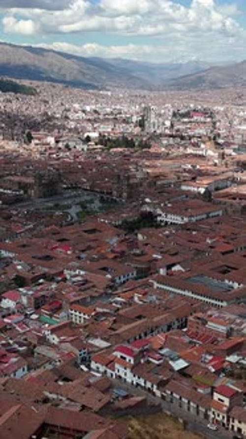 Aerial view over the densely populated city of Cusco city, Peru.
