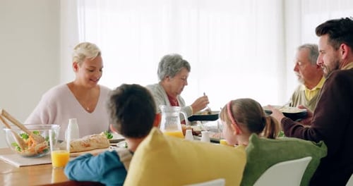 Family Together at Meal at Bright Dining Table