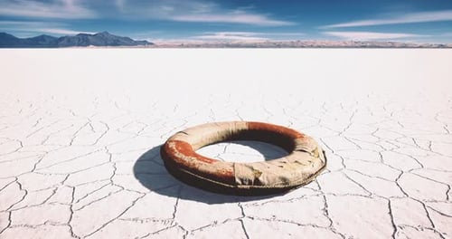 Time-Lapse of Distressed Lifebuoy on Cracked Desert Ground
