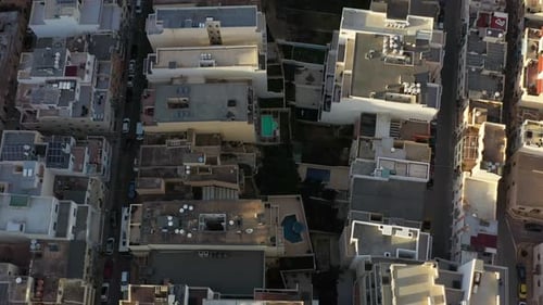 Aerial view of buildings and streets, Malta.