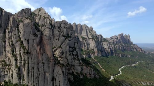 Aerial views of Montserrat mountain range in Catalonia
