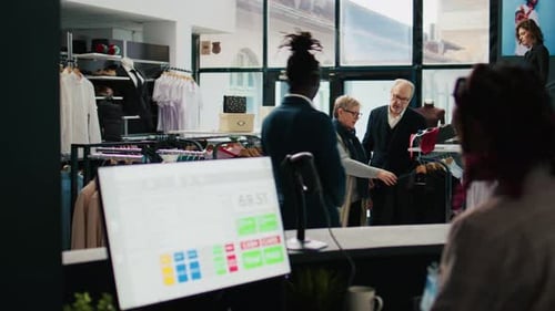 Store Employee Helping Senior People with Clothing Suggestions