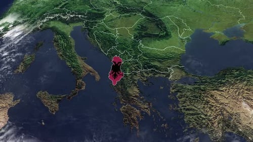 Animated World Map Zoom To Albania With Capital City Highlight