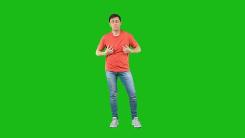 Frustrated Man Gesturing on Green Screen Background