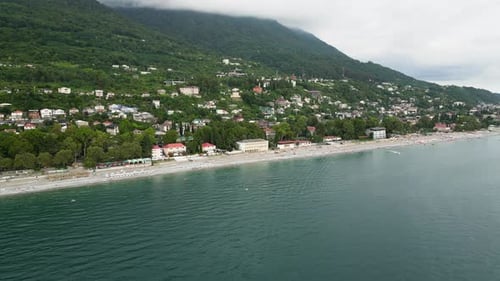 Beautiful Aerial View of the Resort Beach in Abkhazia Top View Landscape of Coastal City and