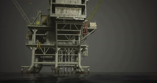 Oil Rig in Calm Waters at Twilight Showcasing Industrial Innovation and Energy