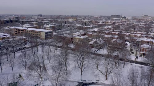 Snowy Winter Cityscape Aerial View