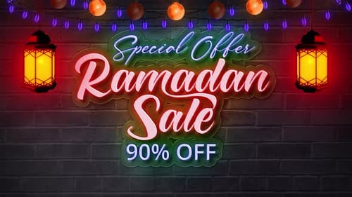 Texte en néon avec lanterne et lumières V13, vente du Ramadan