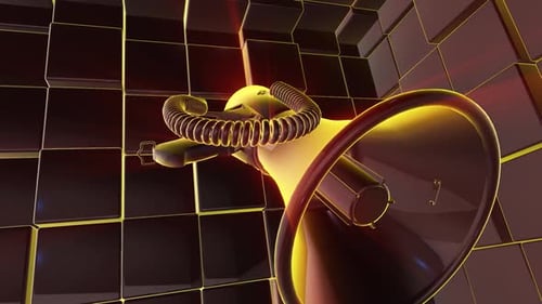 Glowing 3D Megaphone Rotating in Digital Environment