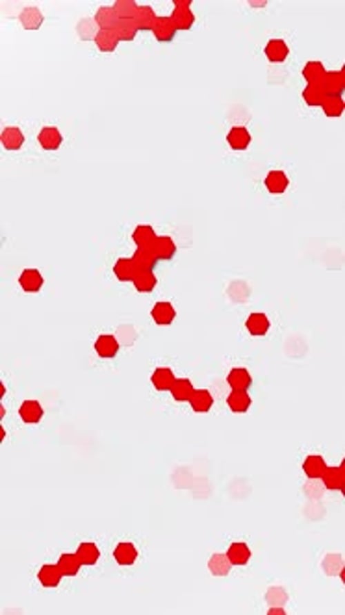 A white background with red and white hexagons. Vertical looped animation