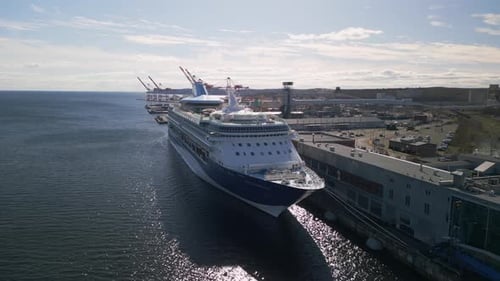 Aerial View of a Large Cruise Ship in the Port of Halifax Canada