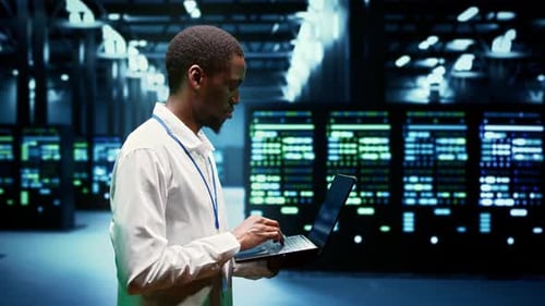 Engineer Inspecting Server Network