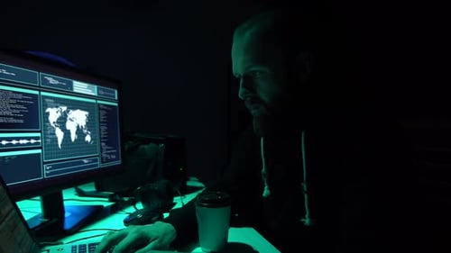 Coding Professional Working Late Night Cybersecurity