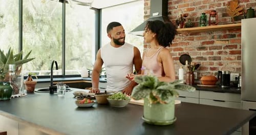 Couple Prepares Healthy Food Together at Home