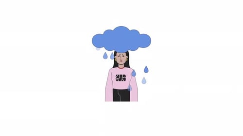 Flat Design Animation of a Person with a Raining Cloud