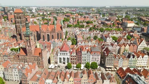 Aerial view of the old town in Gdansk with historical architecture, Beautiful panoramic aerial 4K vi