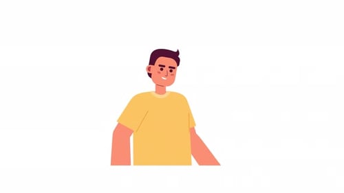 Hombre blanco caucásico contenido sonriendo, animación de personajes en 2D