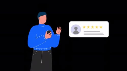 Animated Person Revealing Customer Rating Interface