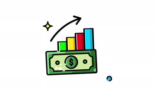 Animated Made in uk a bill with a chart and an arrow pointing up.
