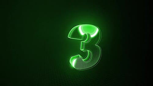 Green Neon Number 3D Countdown Animation