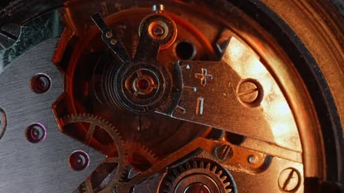 Macro Mechanical Vintage Watch Arrow Gears Rapidly Rotating Time Running Fast