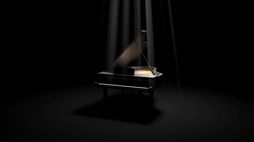 Elegante piano de cola iluminado por un espectacular foco de escenario
