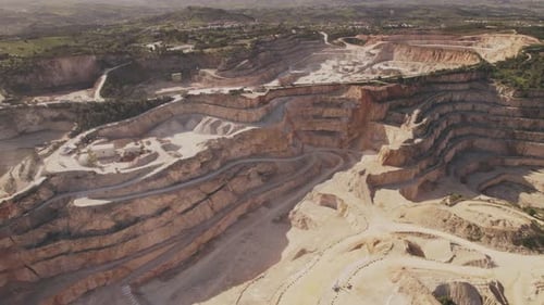 Aerial View Over Limestone Quarry Mining Landscape