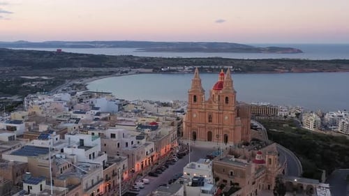 Aerial view of Mellieha Church, Malta.