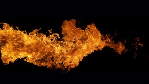 Intense Stream of Fire Dancing Against Black Background