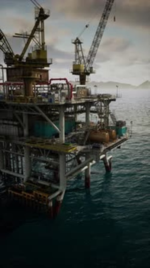 Aging Oil Rig in the Vast Ocean