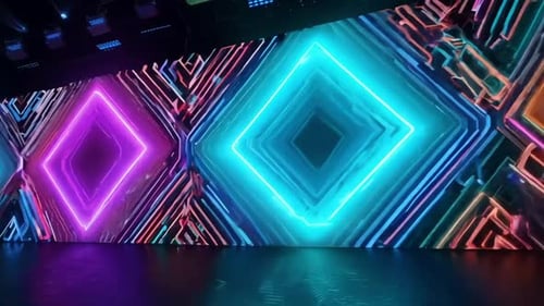 Abstract Neon Geometric Rhombus Tunnel Loop Background