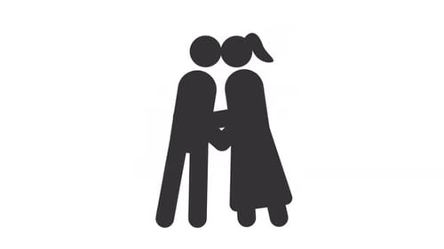 Animated Flat Design Couple Holding Hands and Kissing Icon
