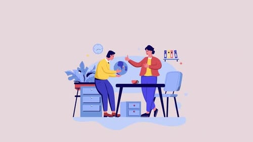 Animated Business Team Interacting with Global Locations